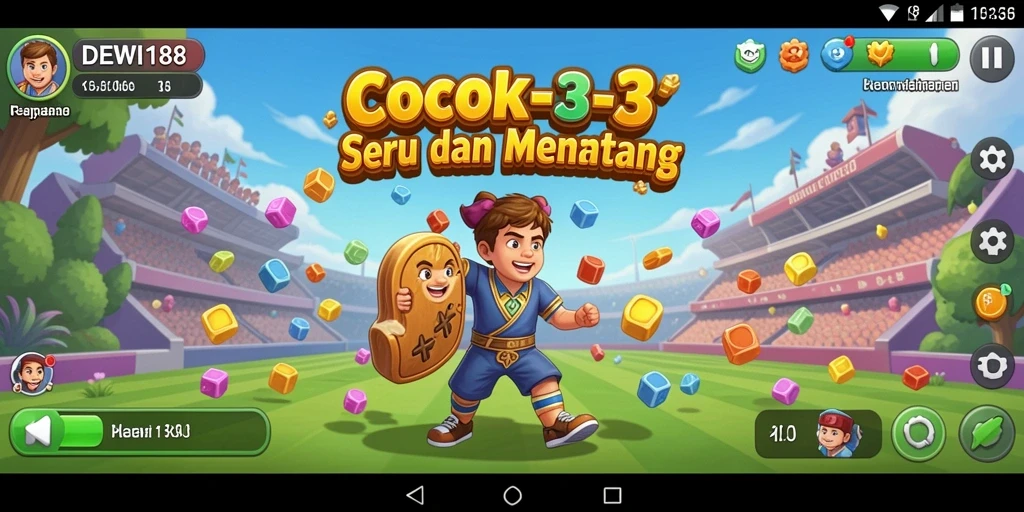 Tampilan gameplay seru DEWI188 dengan elemen Cocok-3 yang menantang.