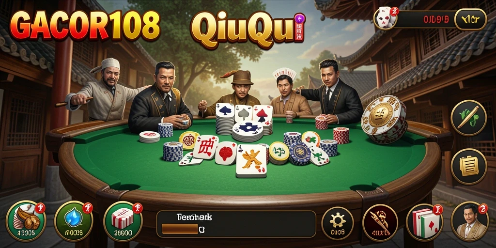 Tampilan gameplay seru dalam GACOR108 dengan kartu QiuQiu.