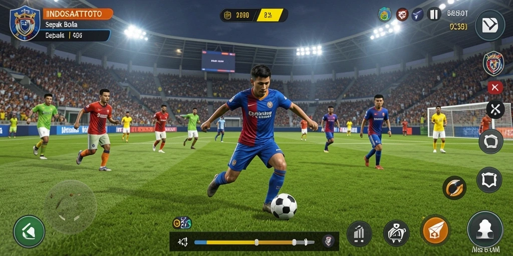 Tampilan gameplay INDOSATTOTO yang menegangkan dalam pertandingan sepak bola.