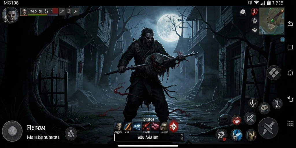 Screenshot gameplay MG108 yang menunjukkan aksi menegangkan dan suasana Horror.