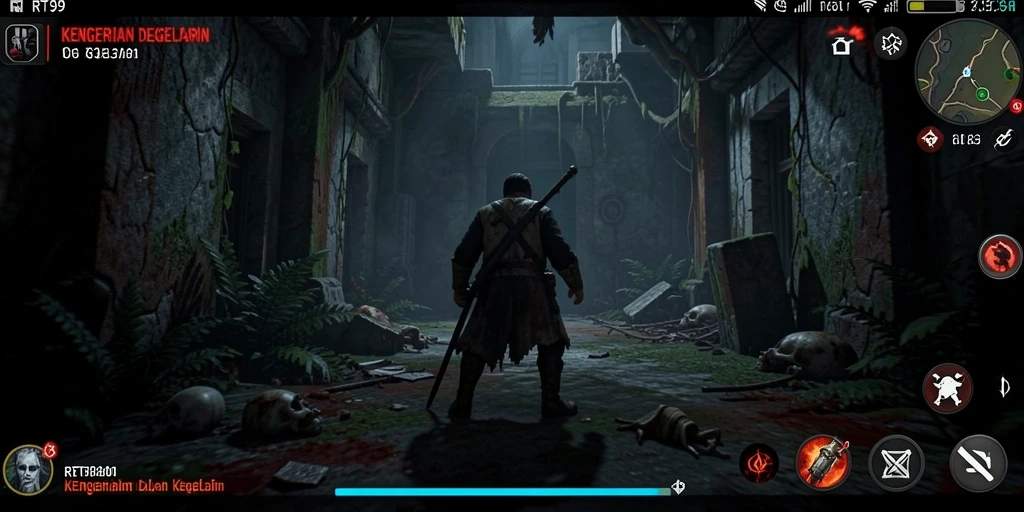 Gameplay RT99 menampilkan suasana horor yang mencekam dan menyeramkan.