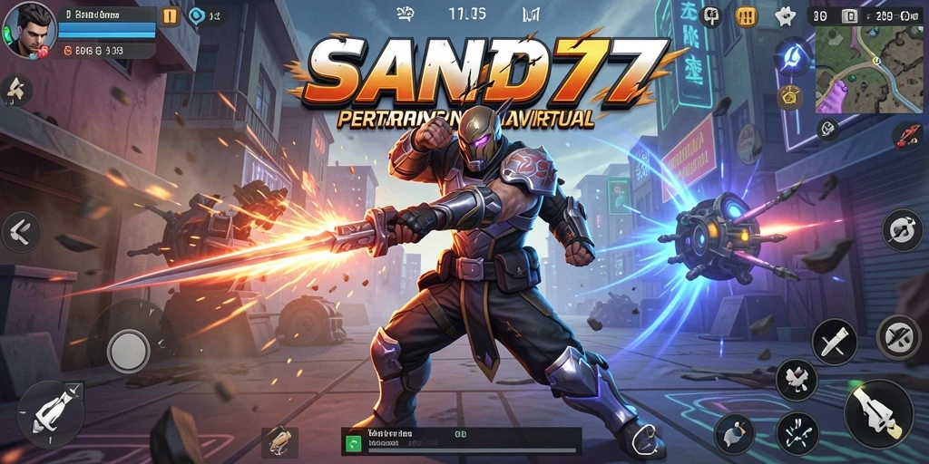 Tampilan seru gameplay SAND77 dalam pertarungan melawan lawan tangguh.