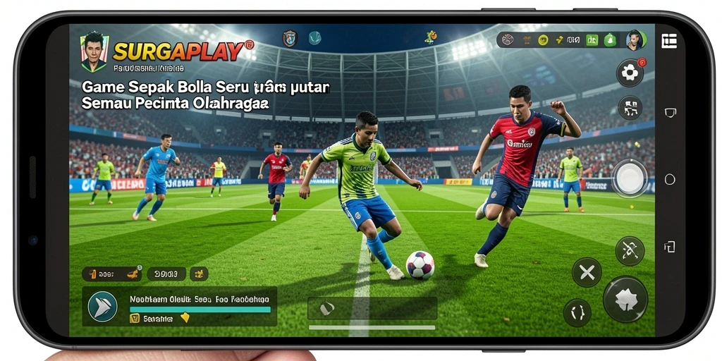 Tampilan gameplay seru di SURGAPLAY dengan aksi sepak bola yang mendebarkan.