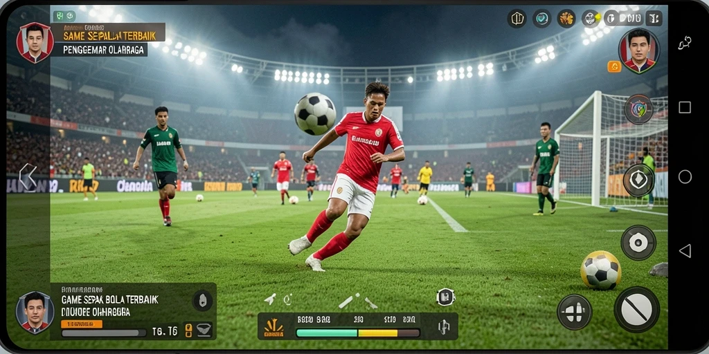 Tampilan gameplay seru dalam T6 dengan aksi sepak bola nyata.