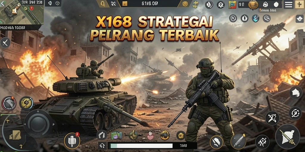 Tampilan permainan X168 dengan pertempuran yang strategis dan mendebarkan.